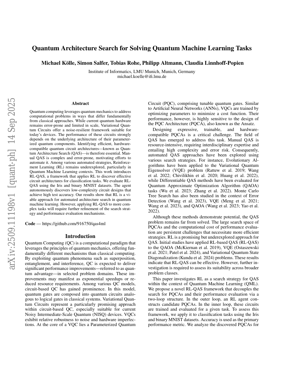 Quantum Architecture Search for Solving Quantum Machine Learning Tasks